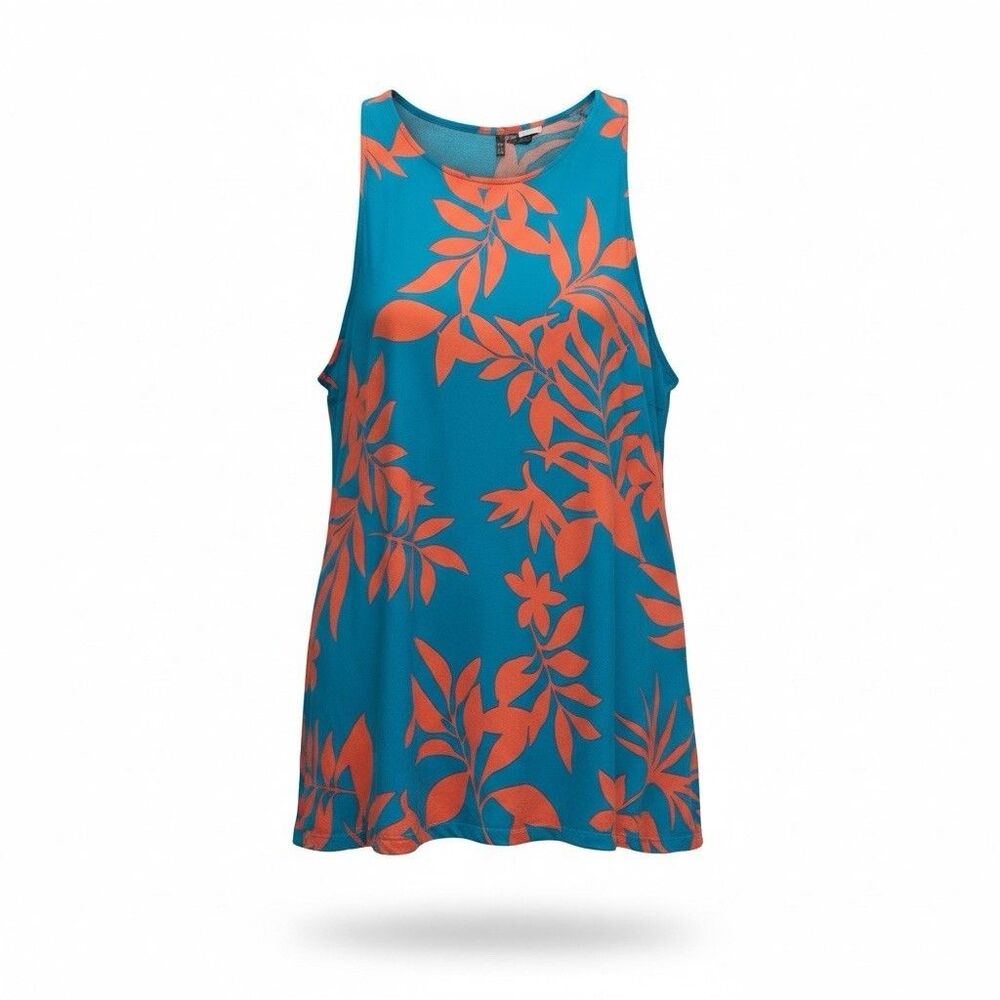 Old Navy Vibrant Blue & Orange Tropical Floral Botanical Sleeveless Tank Top XL
